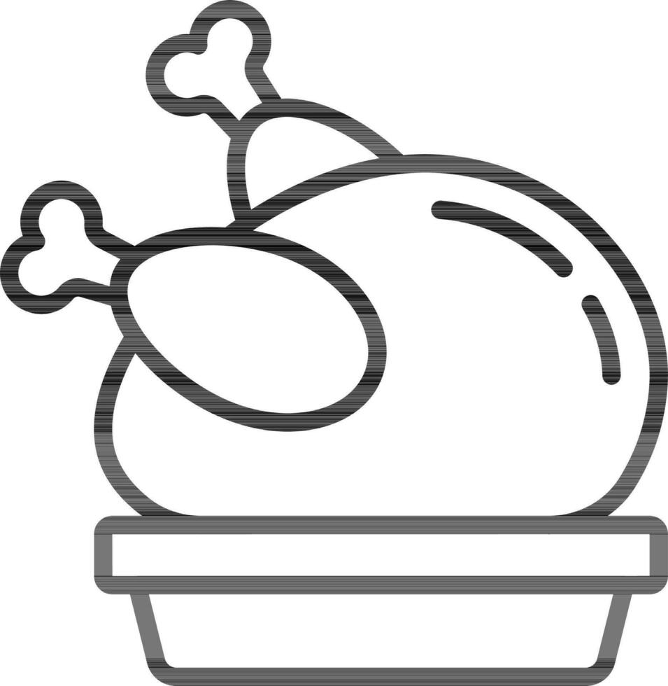 Roasted chicken icon in black line art. vector