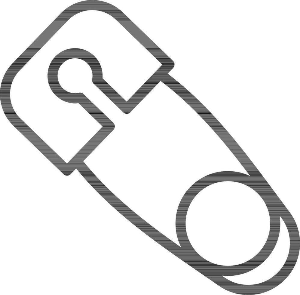 Safety Pin Icon In Black Line Art. vector