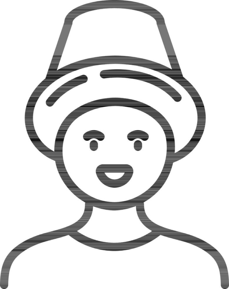 Pilgrim hat wearing man icon in black line art. vector