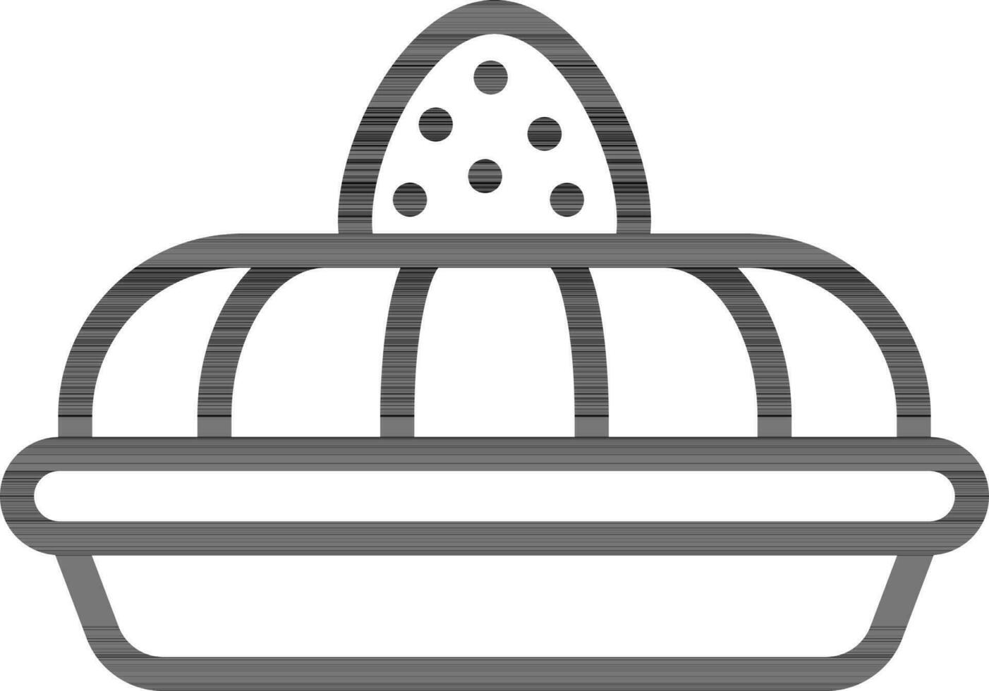 Strawberry decorate cake icon in black line art. vector