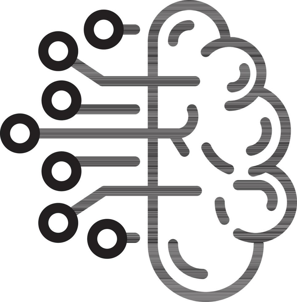 Artficial brain icon in black line art. vector