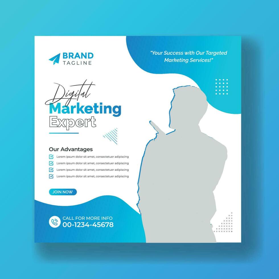 Digital marketing agency and corporate social media banner or post template. Square Flyer Template, Editable web Banner Post Template. Business marketing banner advertisement concept vector