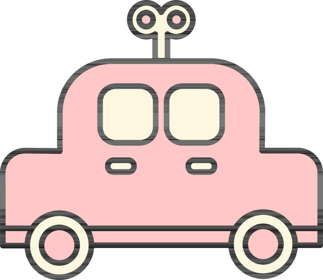 Clockwork Toy Car Icon In Pink Color. vector