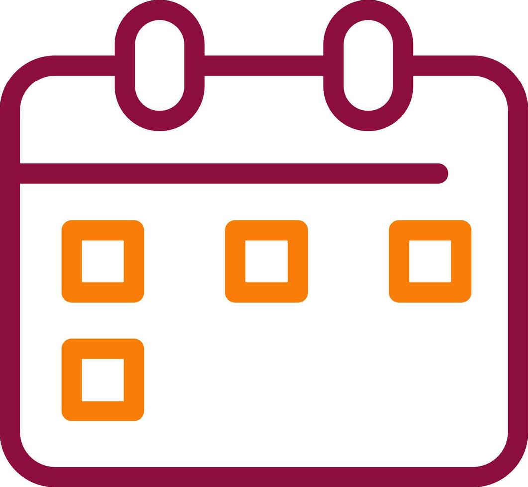 Isolated Calendar icon in maroon and orange line art. vector