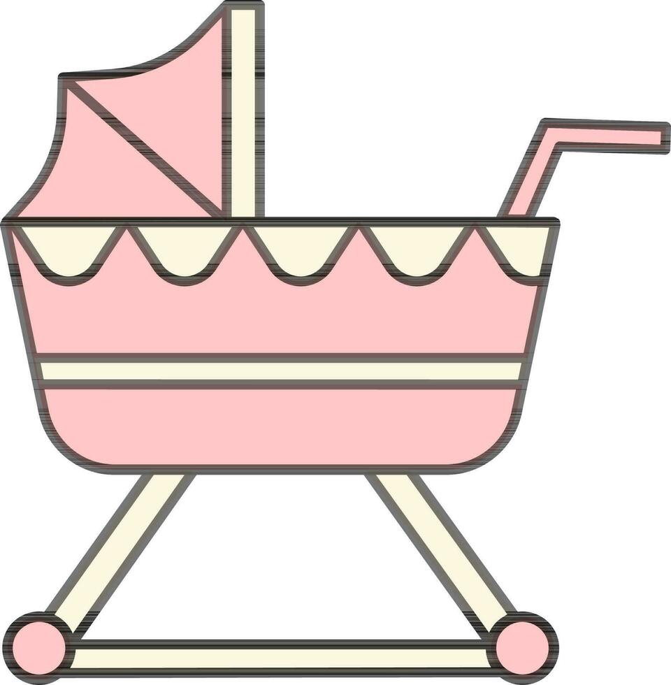 Flat Style Stroller Icon In Pink And Light Yellow Color. vector