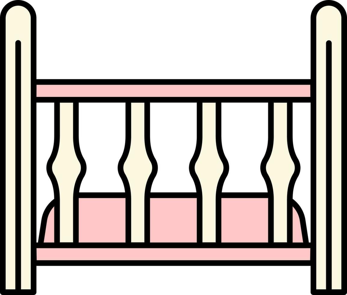 Baby Crib Icon In Pink And Pastel Yellow Color. vector