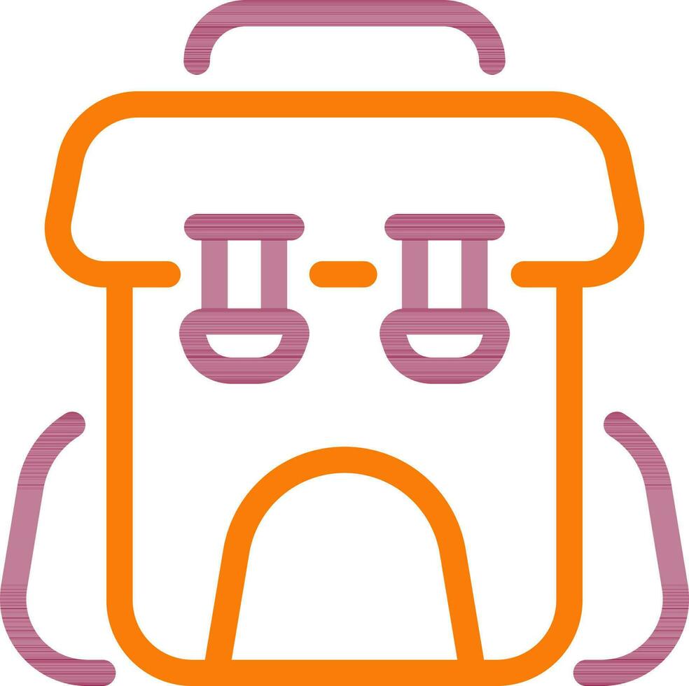 Flat Style Backpack icon in maroon and orange line art. vector