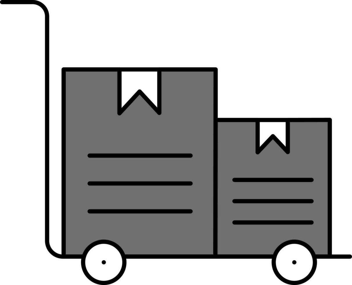 empujar carro con cajas icono en gris color. vector