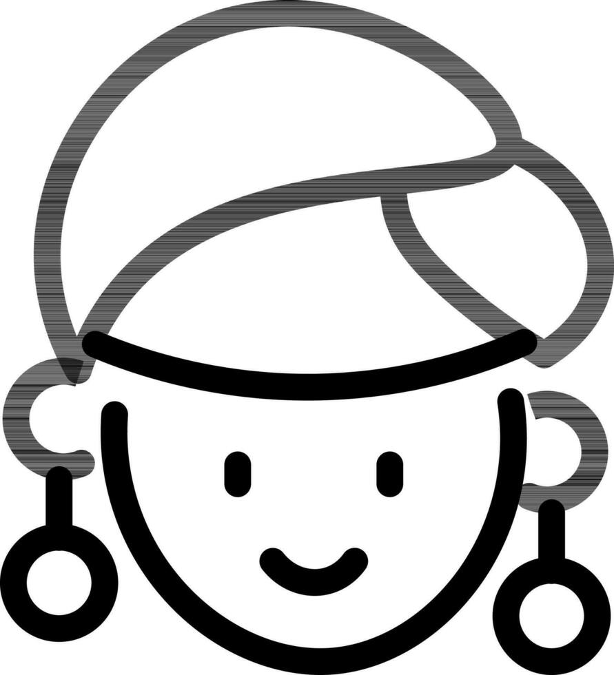 Girl wearing earring icon in black line art. vector