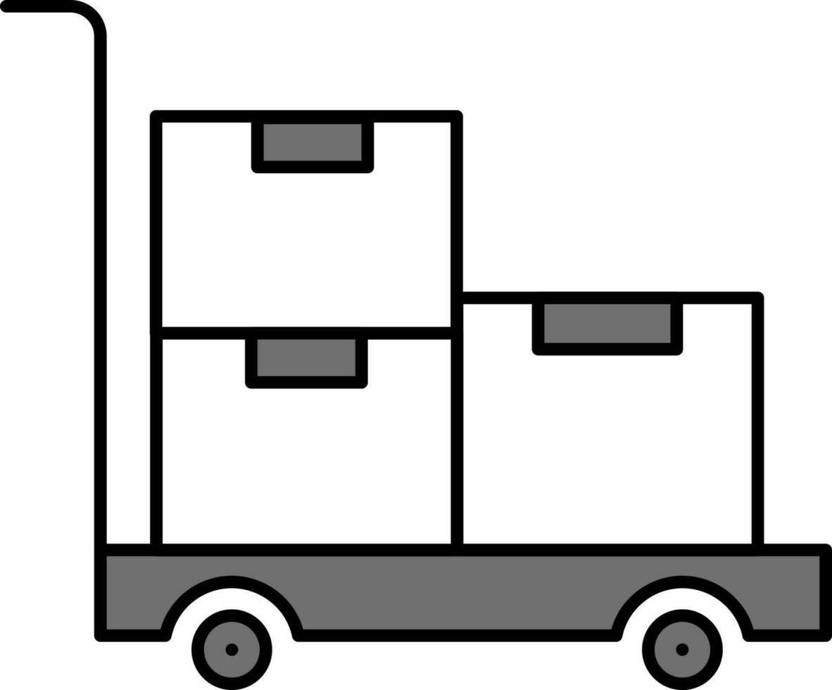 Push Cart With Boxes Icon In Line Art. vector