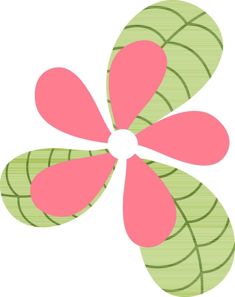 Pink Flower with Green Leaves icon in flat style. vector