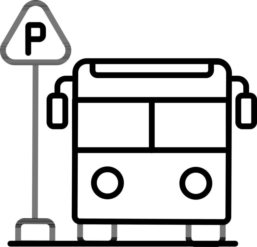 Bus parking icon in thin line art. vector