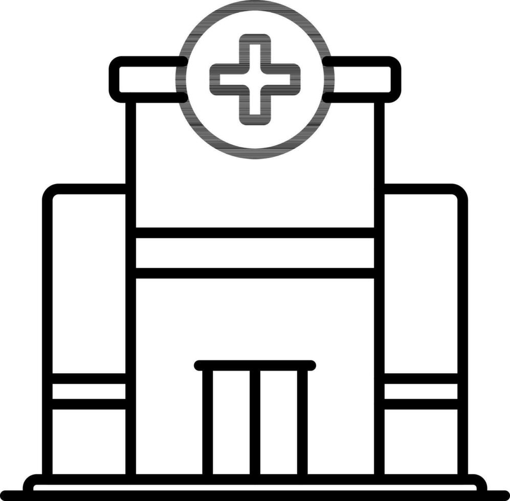 Black line art illustration of hospital icon. vector