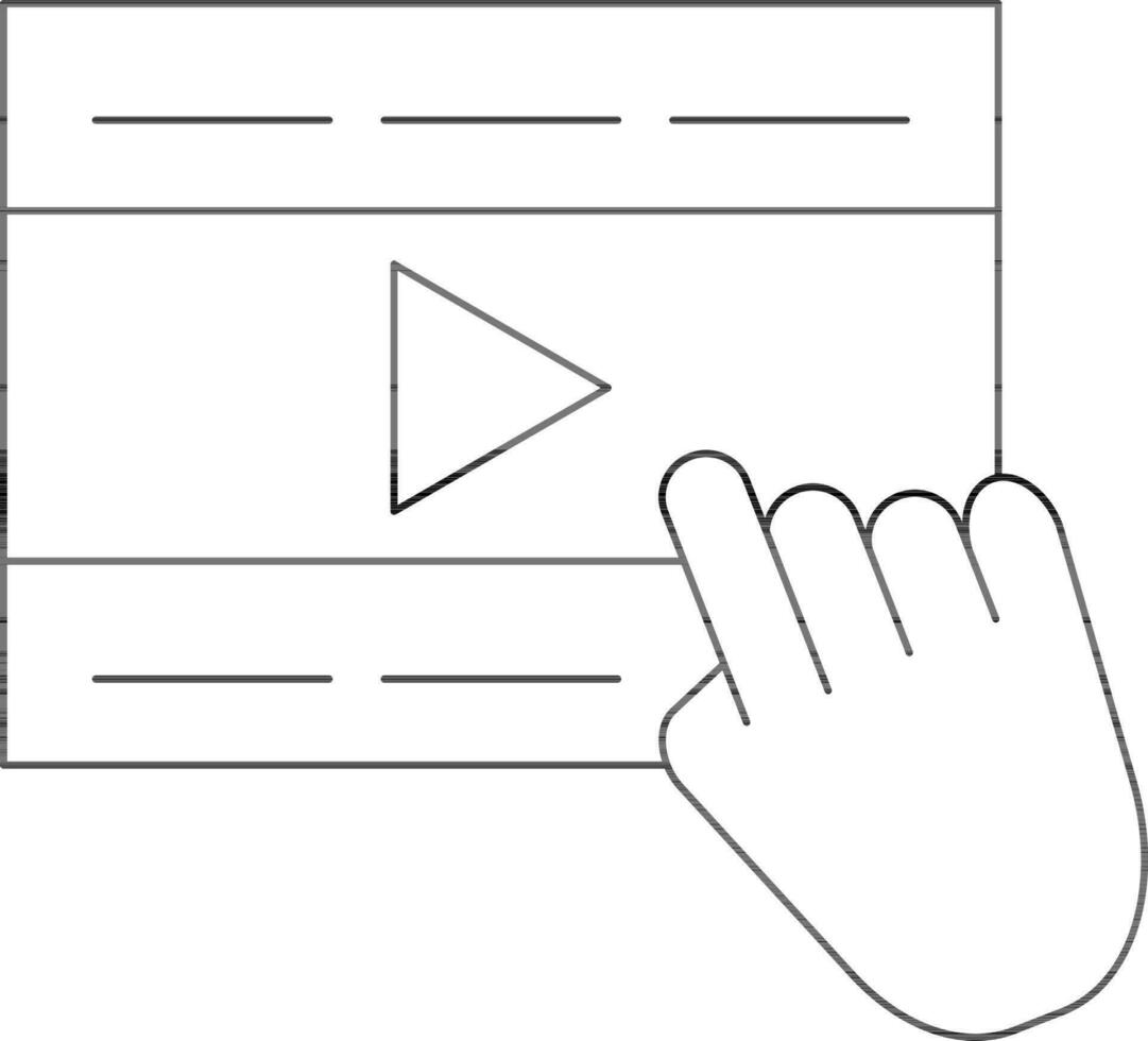 video play screen With Cursor Icon In Black Line Art. vector