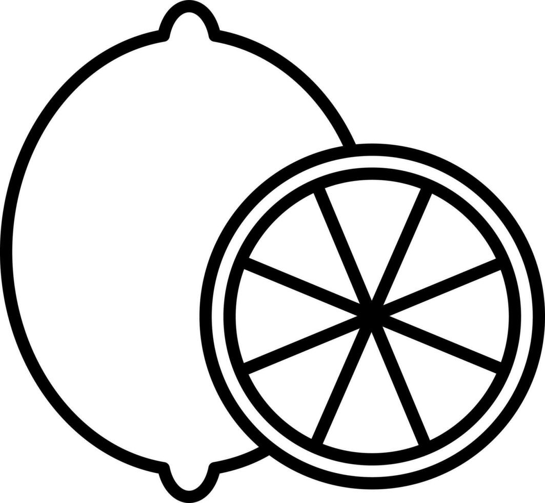 Black Line Art Illustration of Lemon Icon. vector