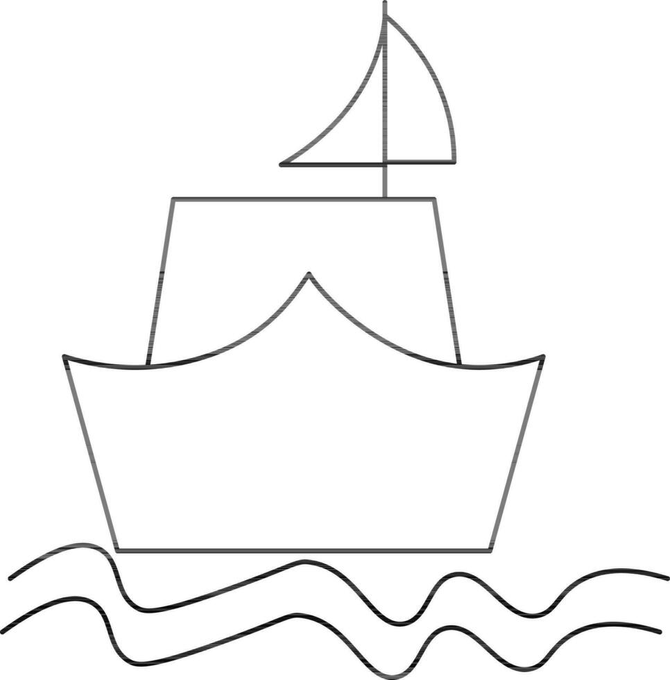 velero en agua ola icono en negro línea Arte. vector