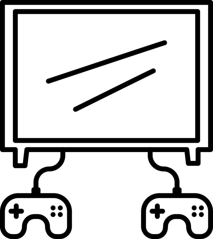 Black Line Illustration Video Game From Monitor Icon. vector