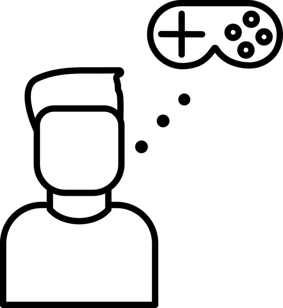 Line Art Video Game Play Man Thinking with Gamepad Icon. vector