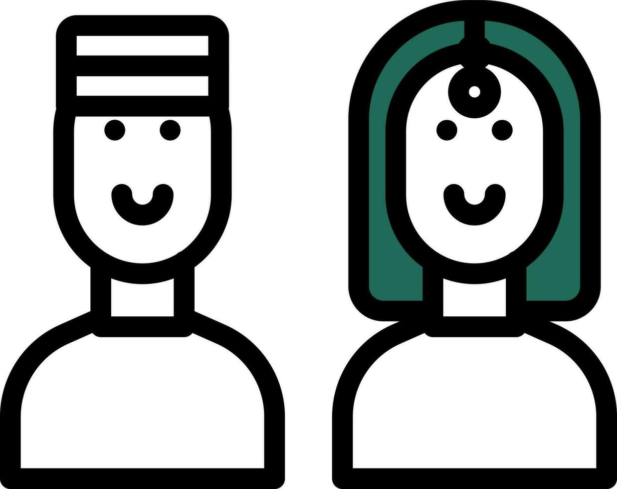 Muslim Couple Icon In Green And White Color. vector