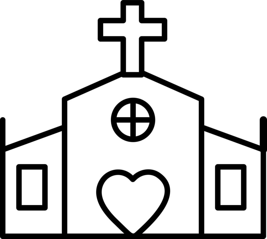 Heart with church icon in line art. vector
