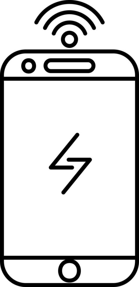 Wifi connected smartphone with battery charger icon in black outline. vector