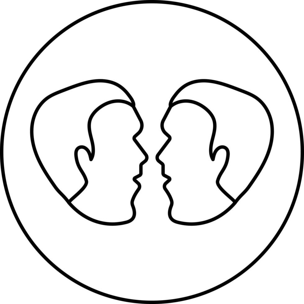 Zodiac Gemini Sign on Round Shape. Line Art Icon or Symbol. vector
