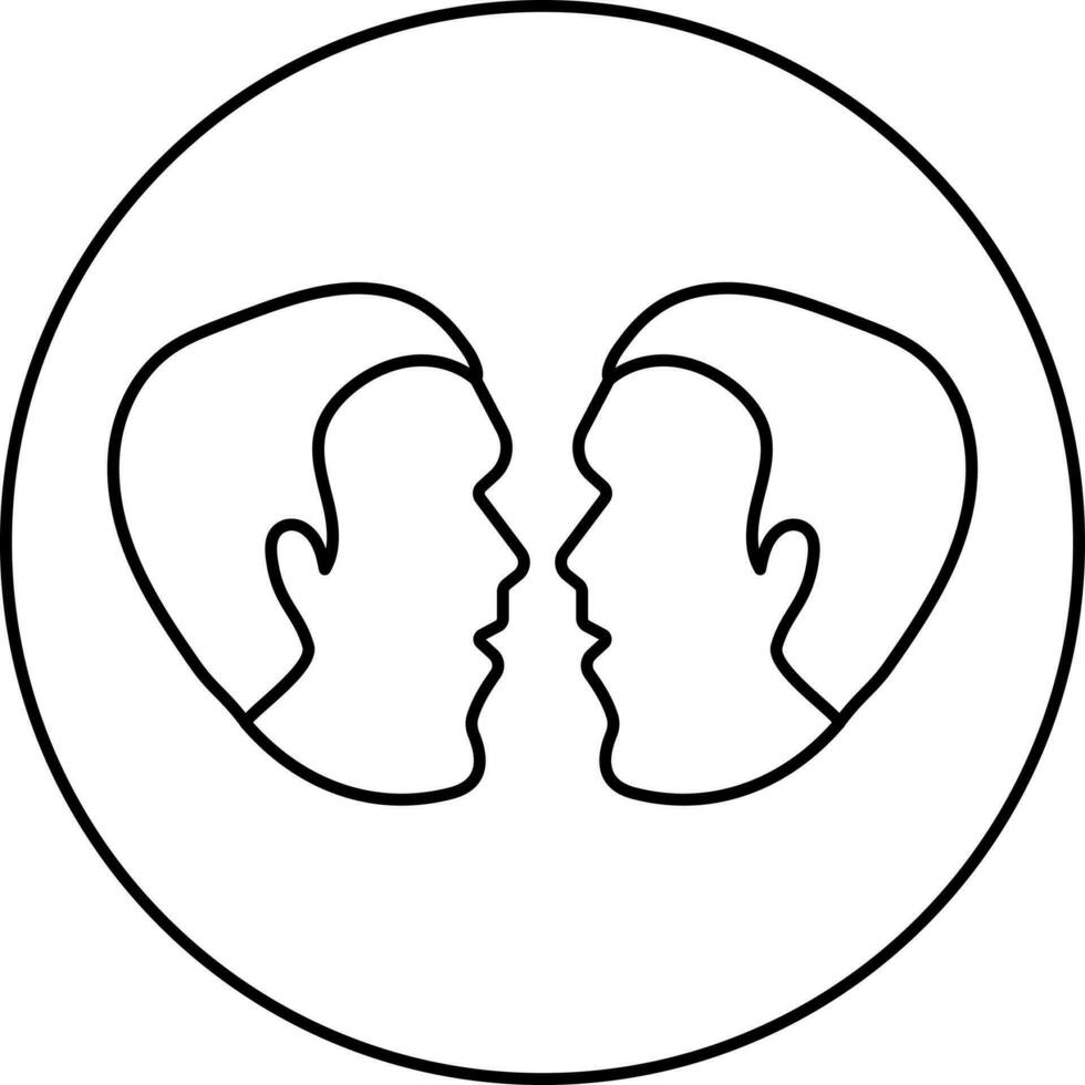 Zodiac Gemini Sign on Round Shape. Line Art Icon or Symbol. vector