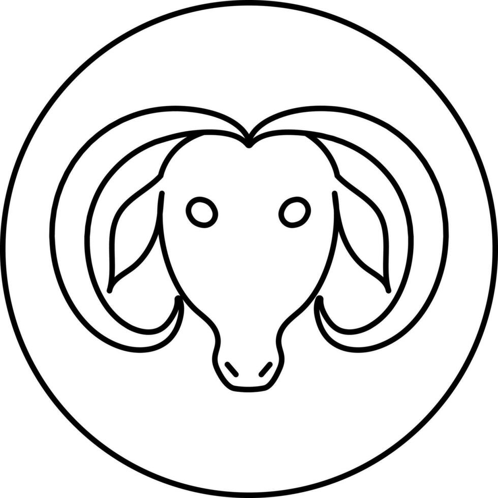 Black Line Art Zodiac Aries Sign On Round Shape. vector