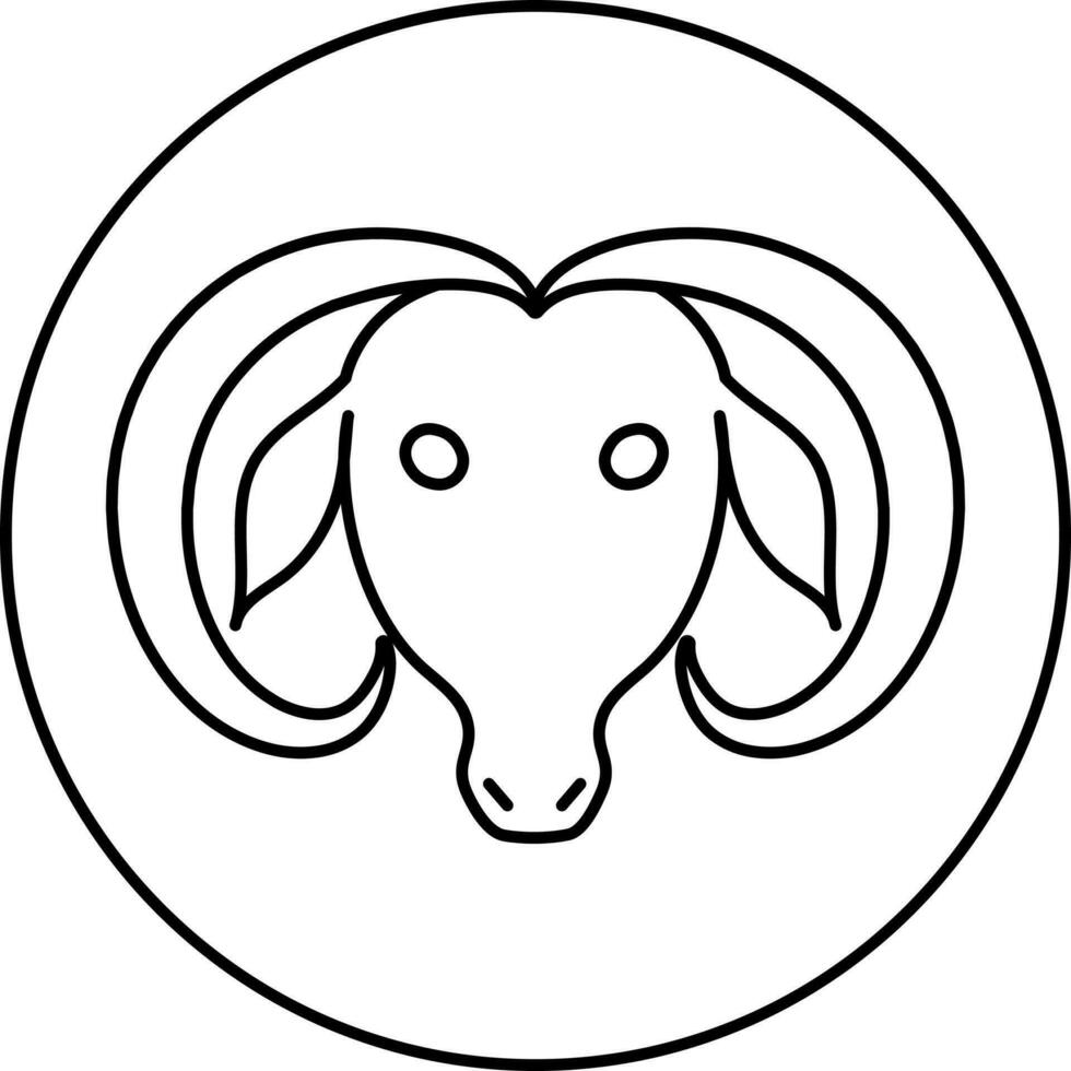 Black Line Art Zodiac Aries Sign On Round Shape. vector