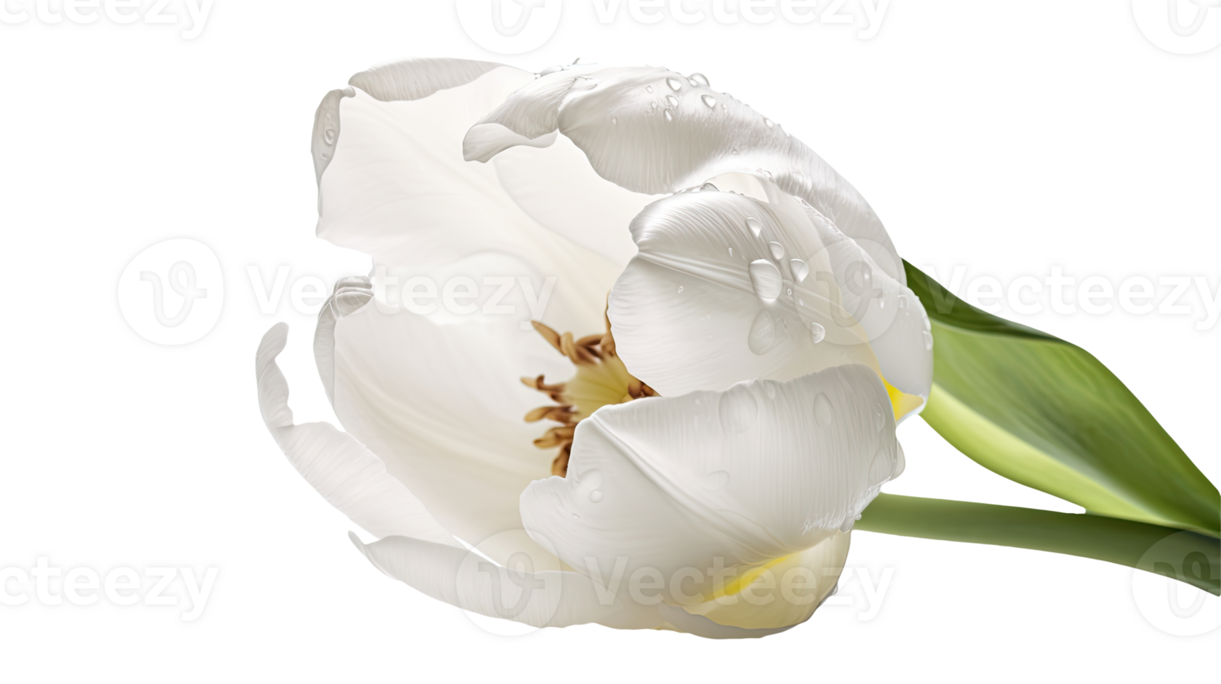 Stunning Image, Water Droplets of White Parrot Tulip Flower on Background. Technology. png