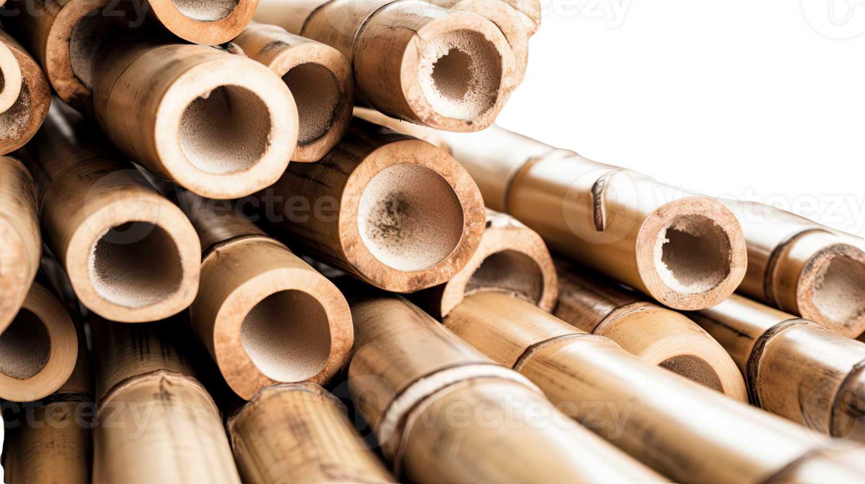 Close up of Dried Bamboo Pile on Transparent Background. . png