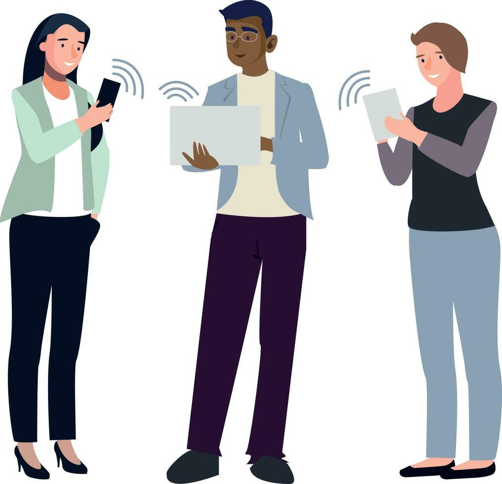 Illustration material of a team of business people sharing information online vector