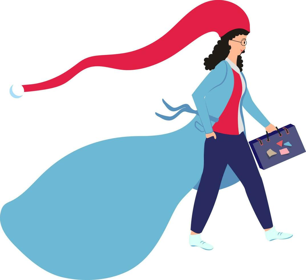 Flat style illustration of a girl with briefcase. vector