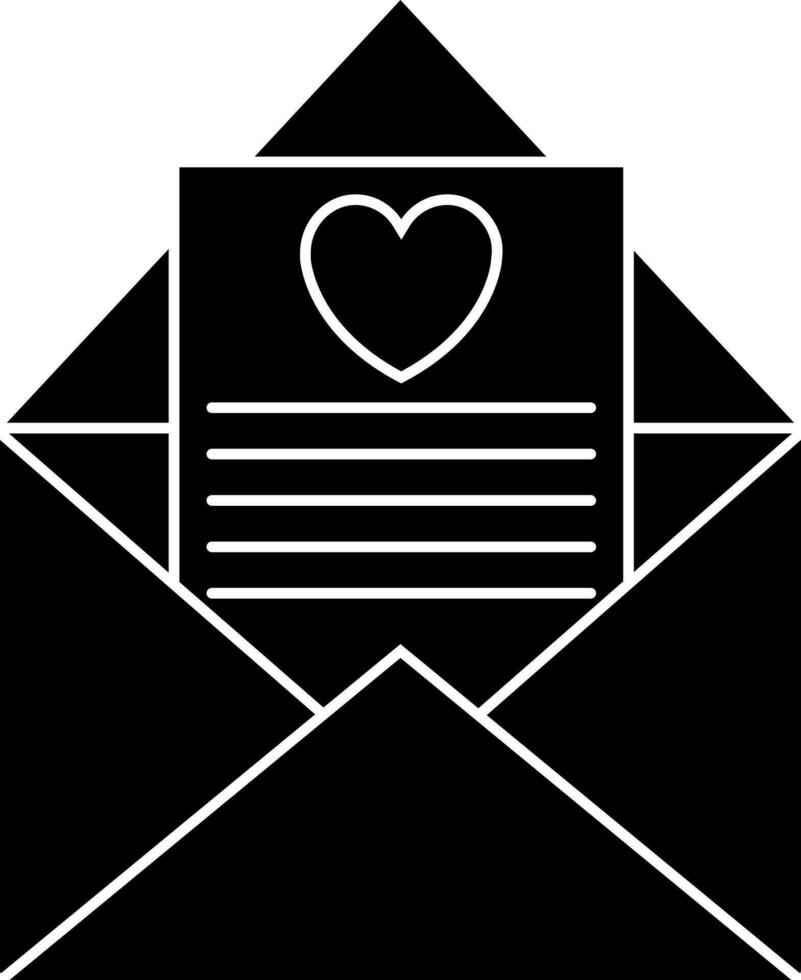 Flat style wedding card in envelope, Black and White icon. vector