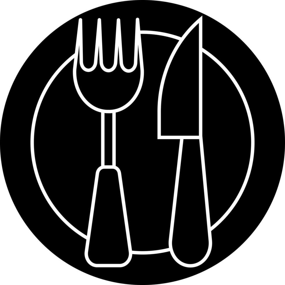 Spoon with fork on plate, glyph icon or symbol. vector