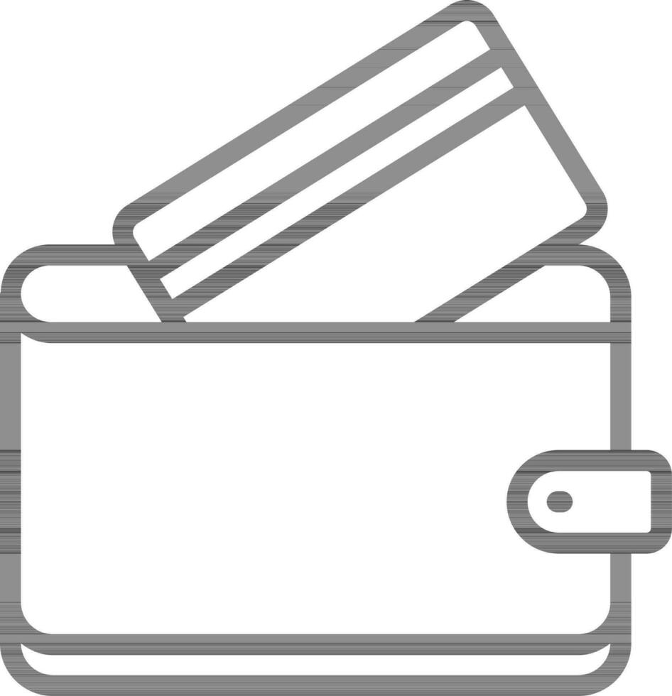Black Outline Credit or Debit Card in Wallet Icon. vector