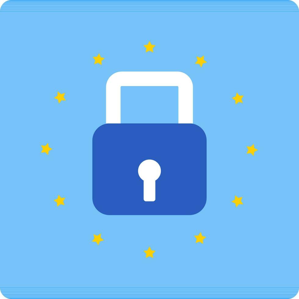 Europe Lock Icon in Blue and Yellow Color. vector