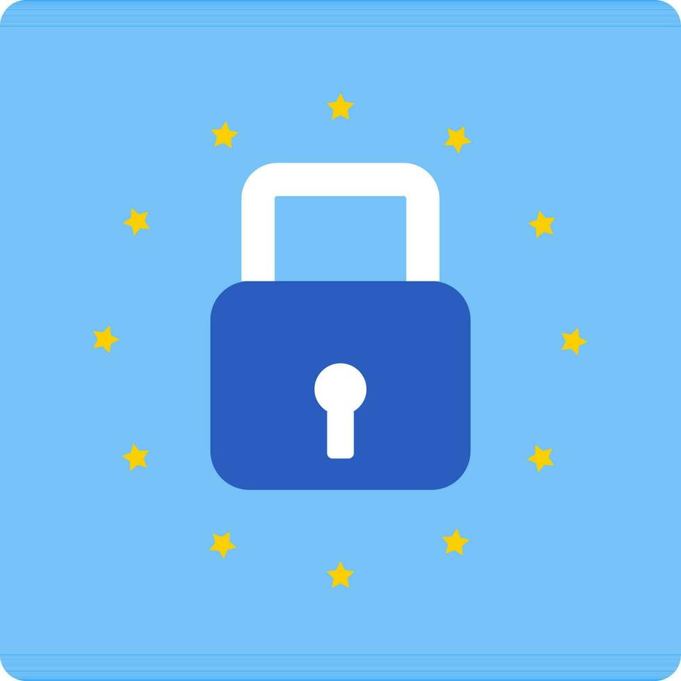 Europe Lock Icon in Blue and Yellow Color. vector