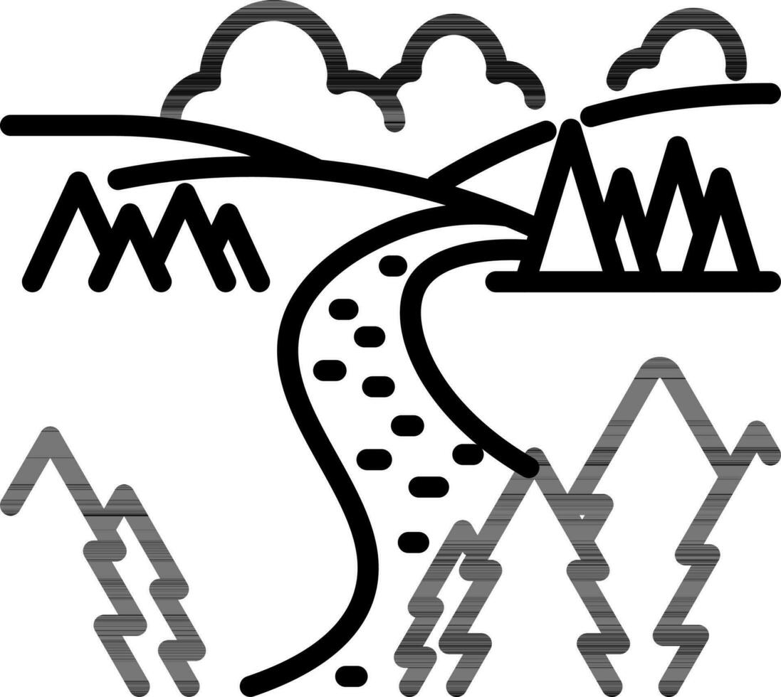 Landscape Icon or Symbol in Black Line Art. vector