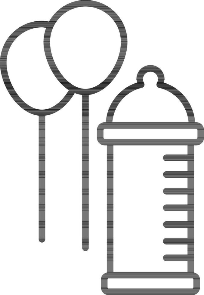 Balloons with Baby Bottle Line Art Icon on White Background. vector