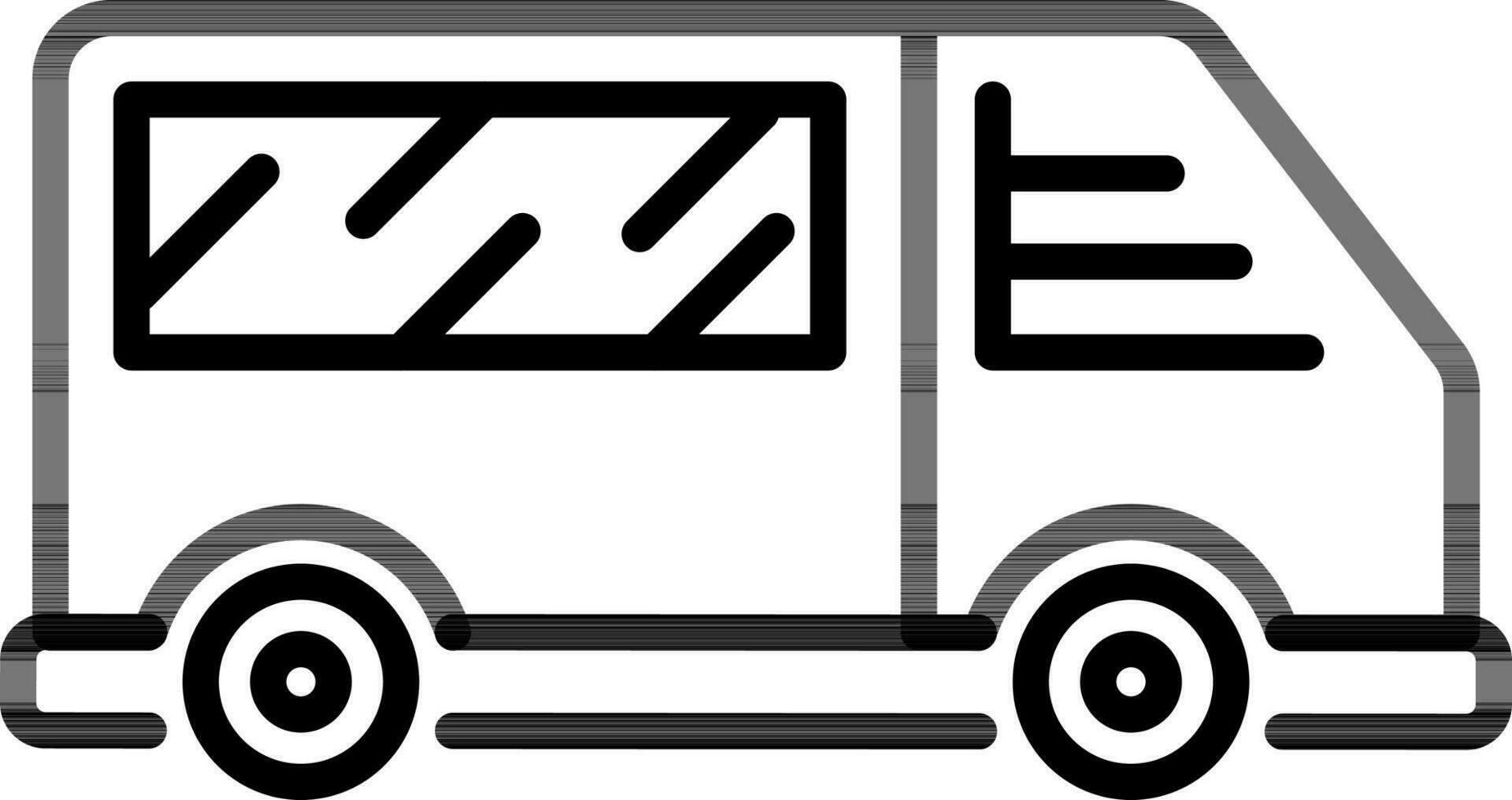 Minivan or Bus Icon in Black Line Art. vector