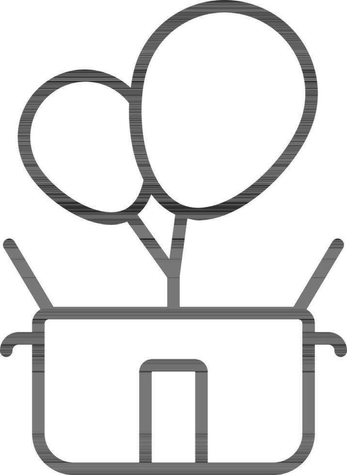 Open Gift Box with Balloons Icon in Line Art. vector