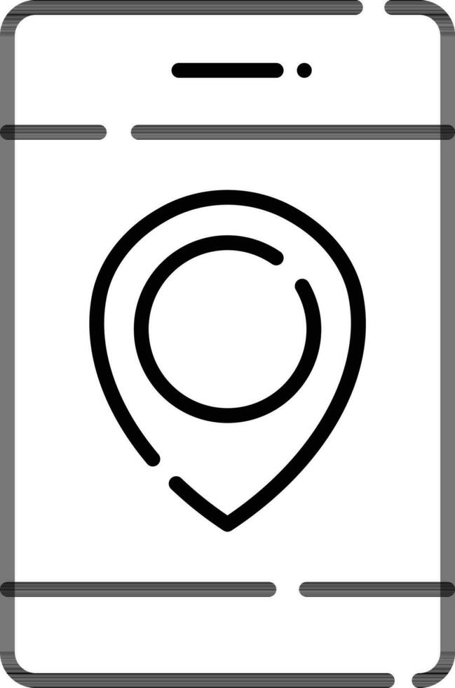 Black Line Art Location App In Smartphone Icon. vector