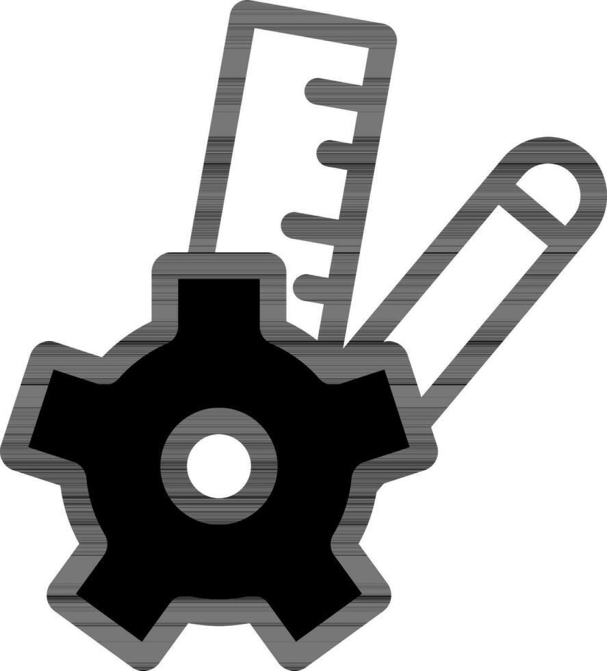 Illustration of Pencil and Gear Wheel Tool Icon. vector