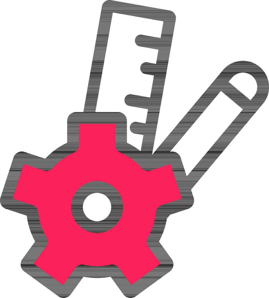 Illustration of Pencil and Gear Wheel Tool Icon. vector