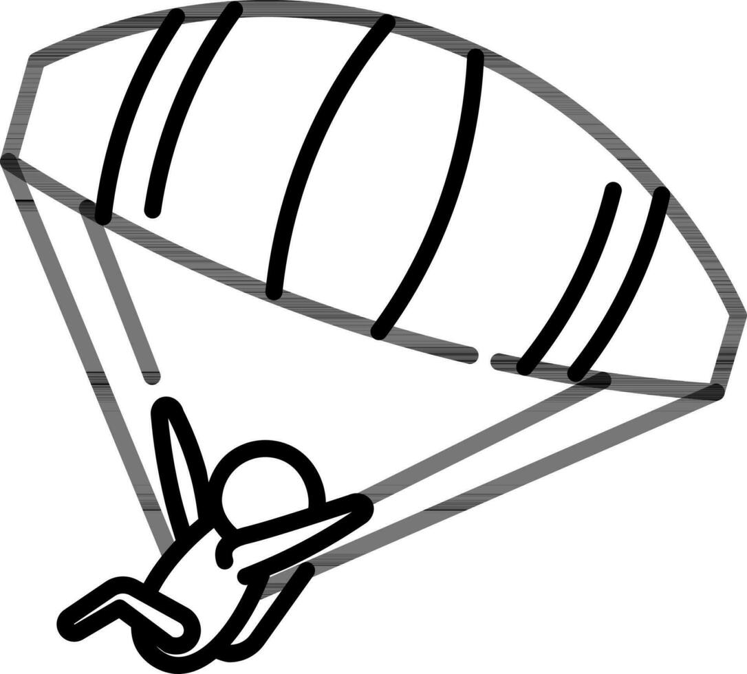 Human Skydiving Or Parachuting Icon in Black Line Art. vector