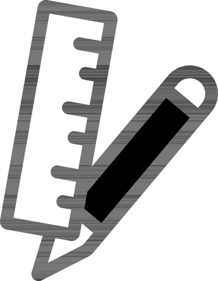 Pencil and Ruler Icon in Line Art. vector