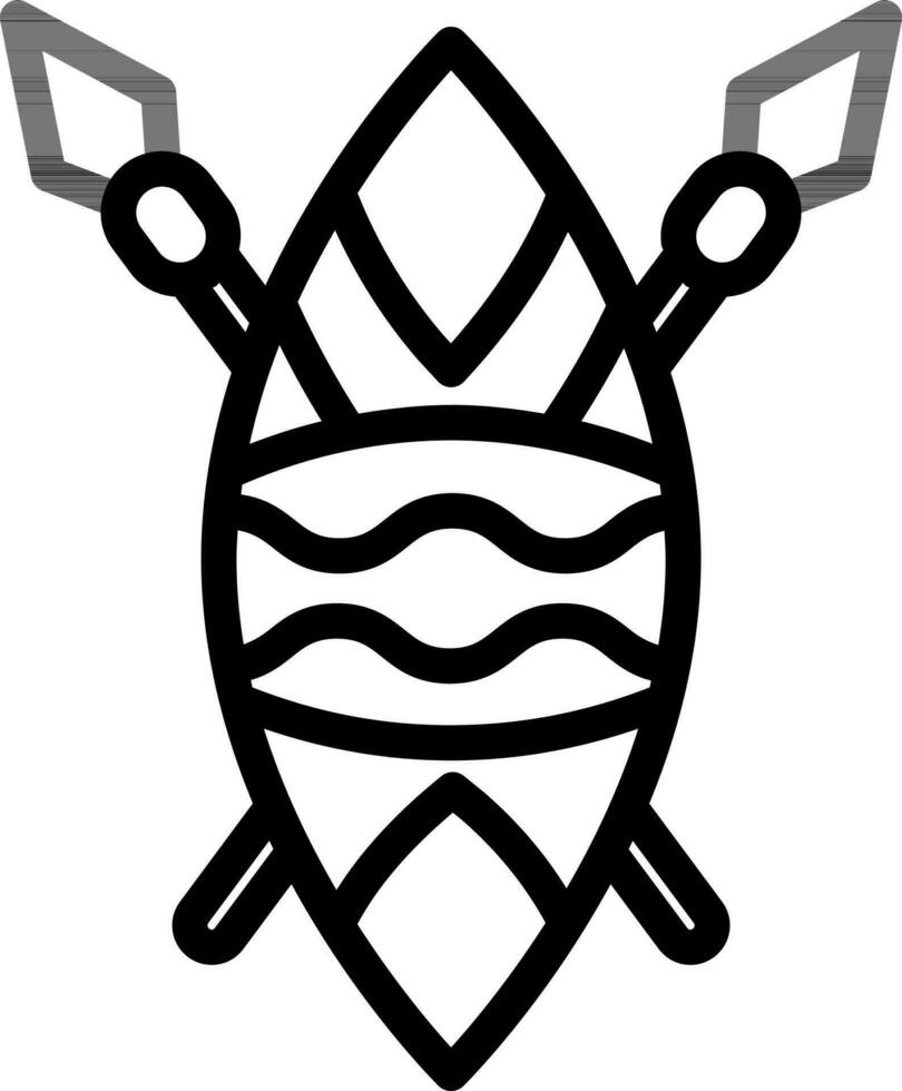 Spear with shield line art icon in flat style. vector