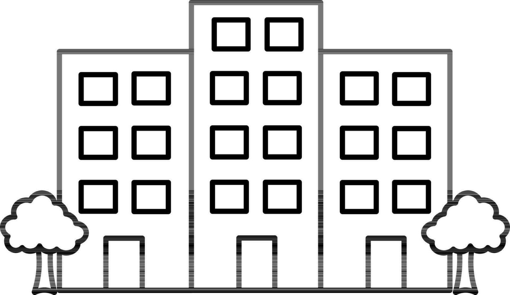 Black Line Art Illustration Of Buildings Icon in Flat Style. vector