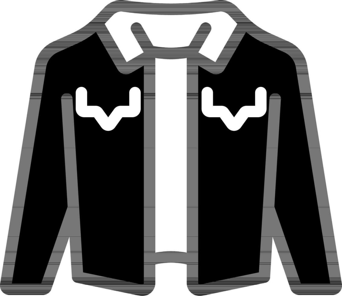 Denim Jacket Icon In Black And White Color. vector